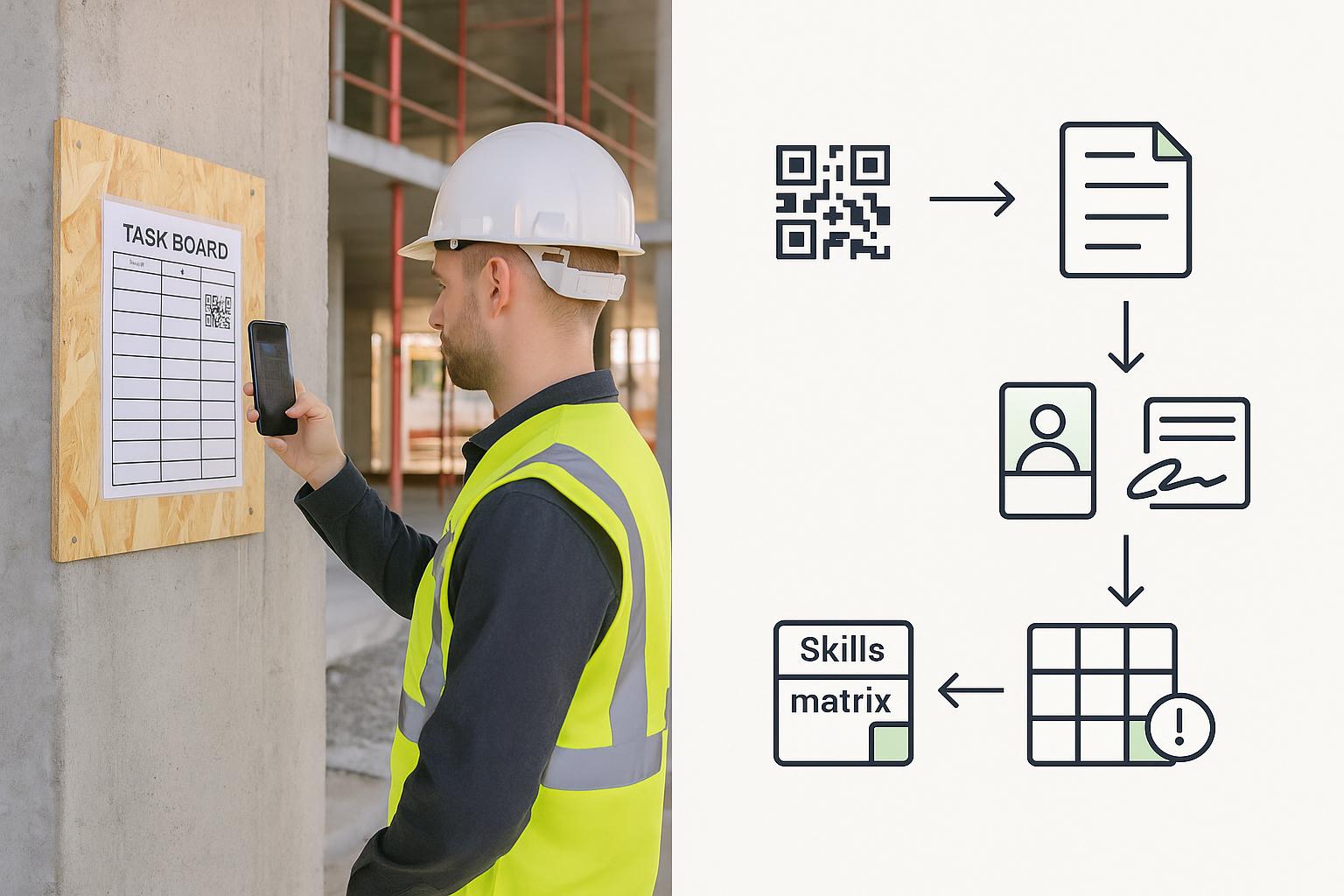 QR skills matrix for construction: live sign‑offs on site that update competence and block unsafe bookings featured image