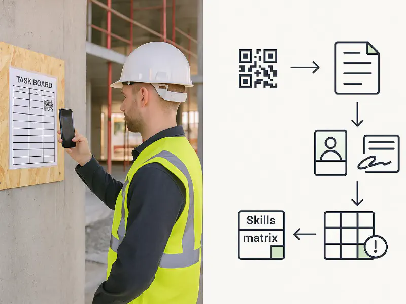 QR skills matrix for construction: live sign‑offs on site that update competence and block unsafe bookings featured image