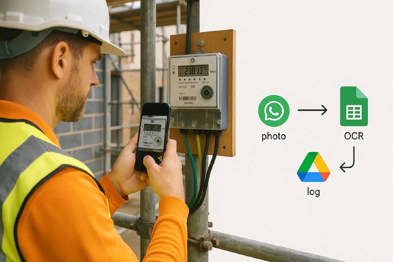 Read temporary power meter from a photo: WhatsApp to Google Drive and Sheets (with OCR) featured image