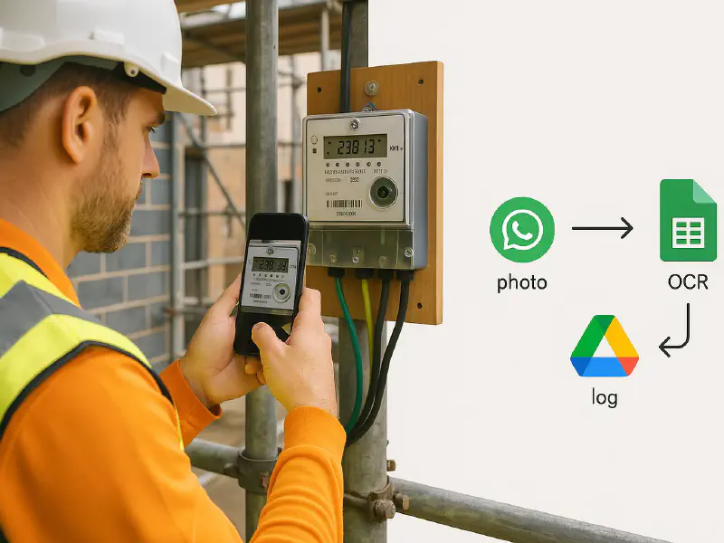 Read temporary power meter from a photo: WhatsApp to Google Drive and Sheets (with OCR) featured image
