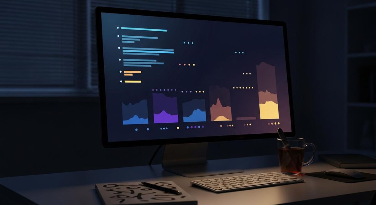 Computer monitor showing automation dashboard with scenario run logs