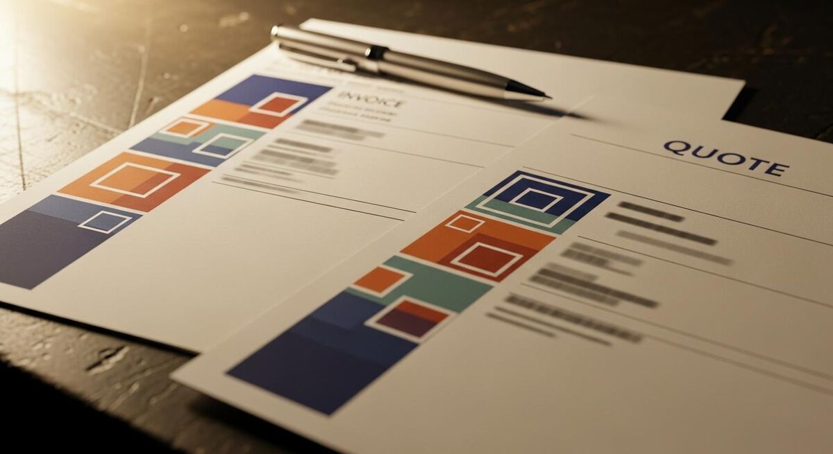 Professional quote and invoice documents laid out on a desk