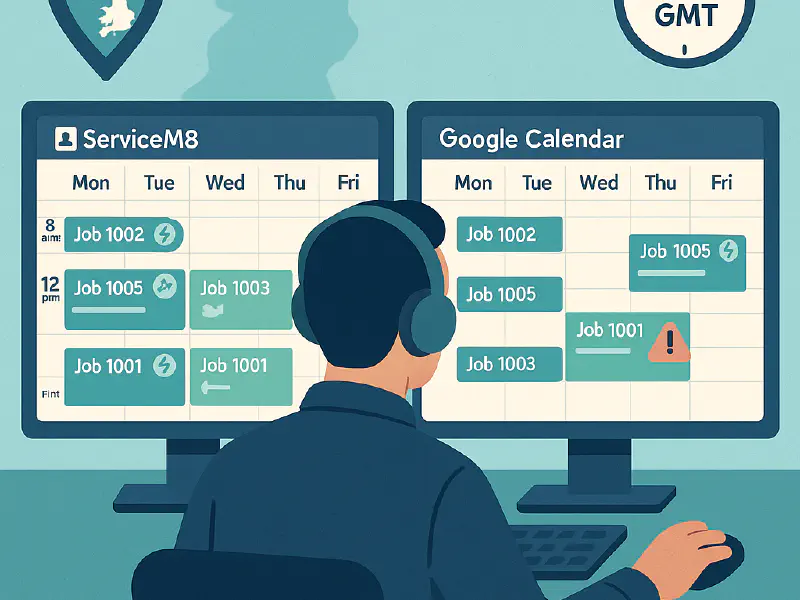 ServiceM8 ↔ Google Calendar (UK): fix one‑hour shifts, duplicates and missing jobs around BST/GMT featured image