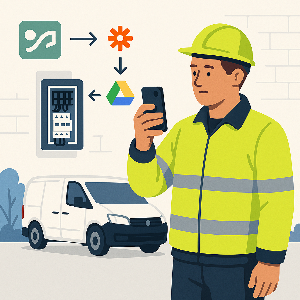 ServiceM8 to Google Drive with Zapier UK how to auto save job photos into client folders featured image