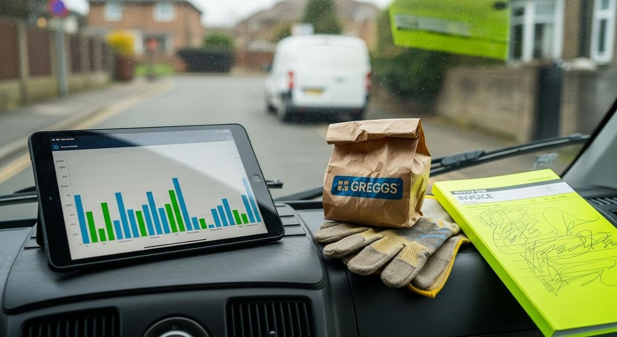 Reverse charge VAT invoice on a tablet on a van dashboard