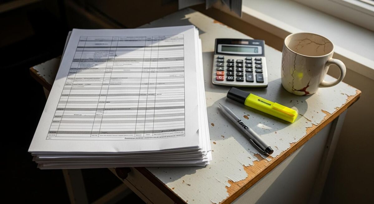 Construction grant paperwork on a desk in a trades office