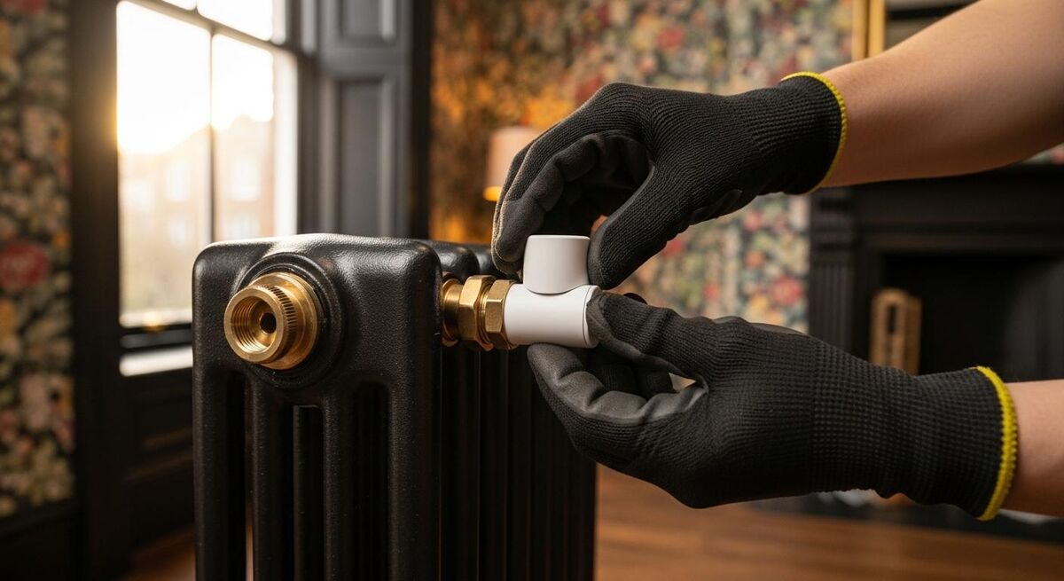 Smart radiator valve being fitted to a column radiator