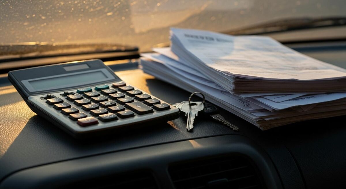 A calculator and invoices on a van dashboard representing the cost of misclassification