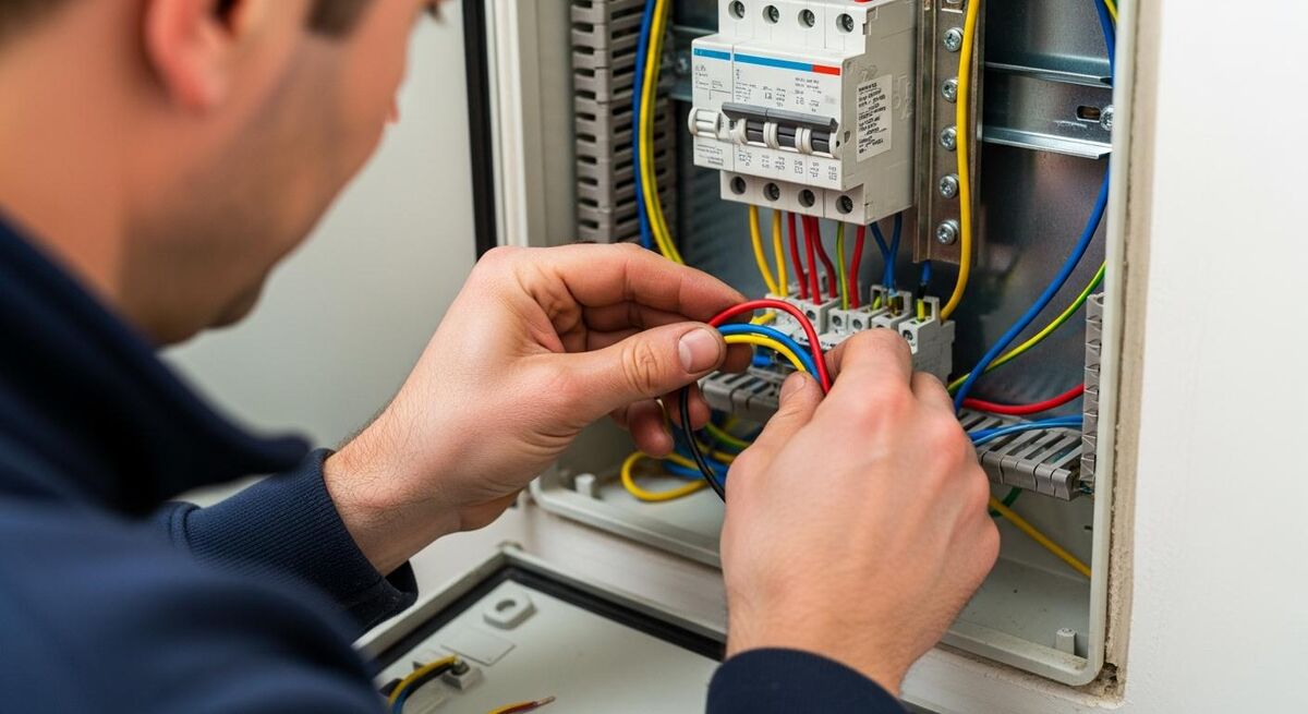 Close-up of an electrician working on site, illustrating who controls the work