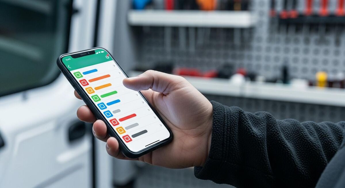 A messaging app screen showing colour coded labels next to contact names
