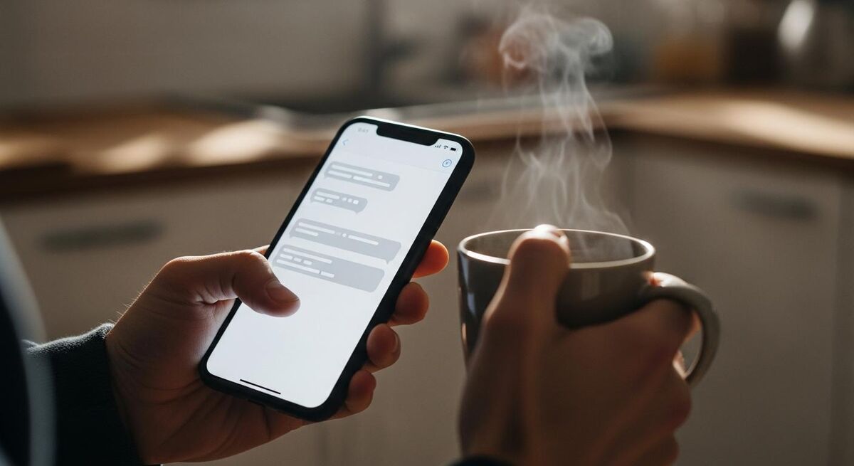 A hand using a phone to compose a structured site brief message