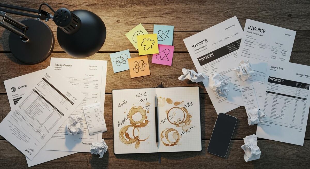 Construction project meeting with paperwork spread across a table