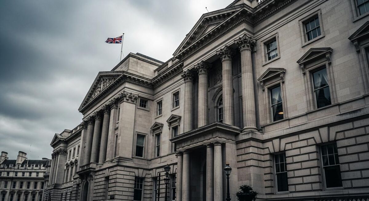 Government building exterior with UK flag