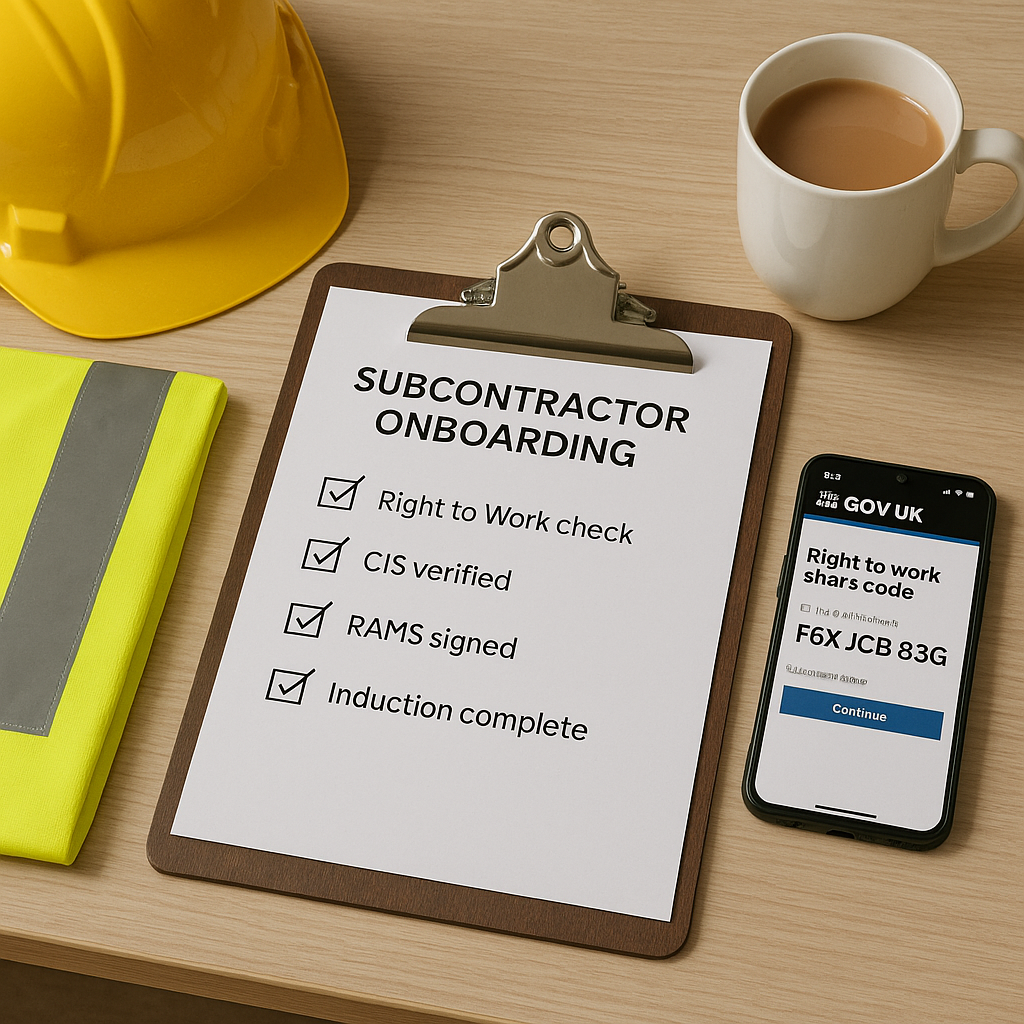 Subcontractor onboarding checklist: right to work, CIS, induction and paperwork (UK construction) featured image
