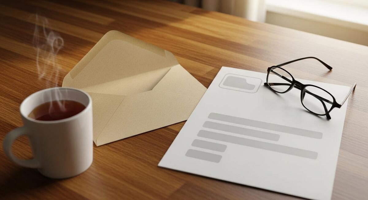 Tradesperson reviewing a Gas Safe membership renewal letter at a kitchen table