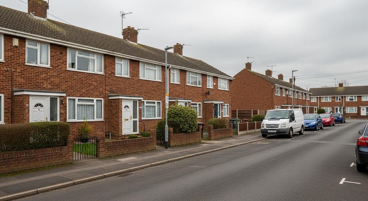 A row of social housing properties on a residential street