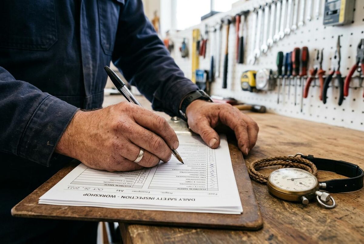 Tradesperson completing an automation audit checklist on a clipboard