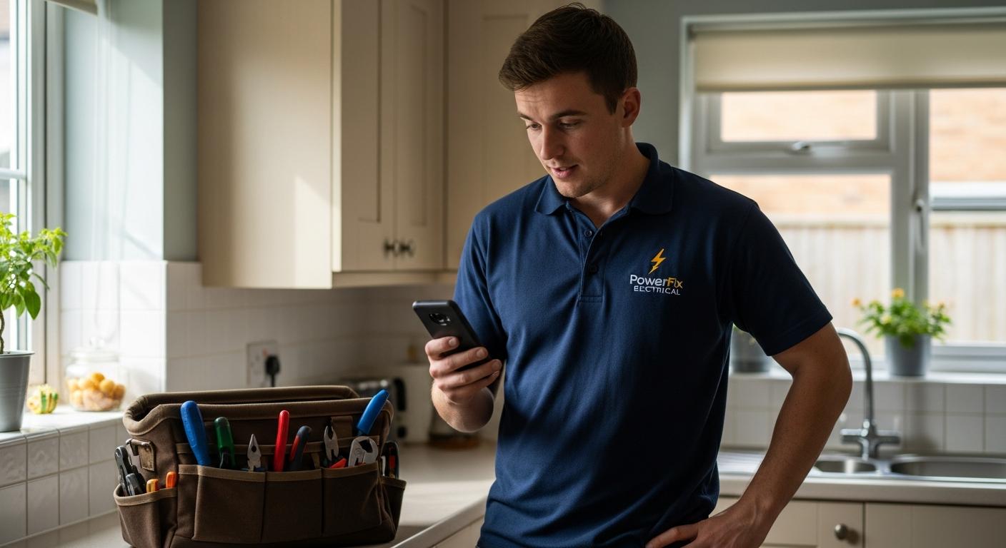Tradesperson using smartphone with AI assistant on screen