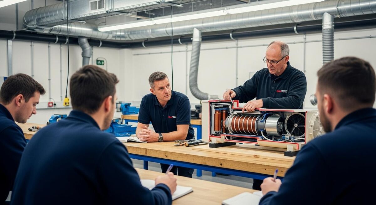 UK trainee on a heat pump installation course in a training centre