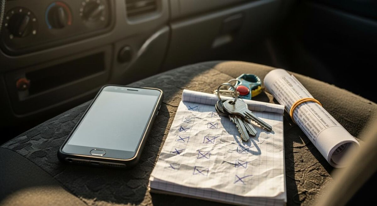 Close-up of a plumber's phone showing incoming job enquiries and a calendar