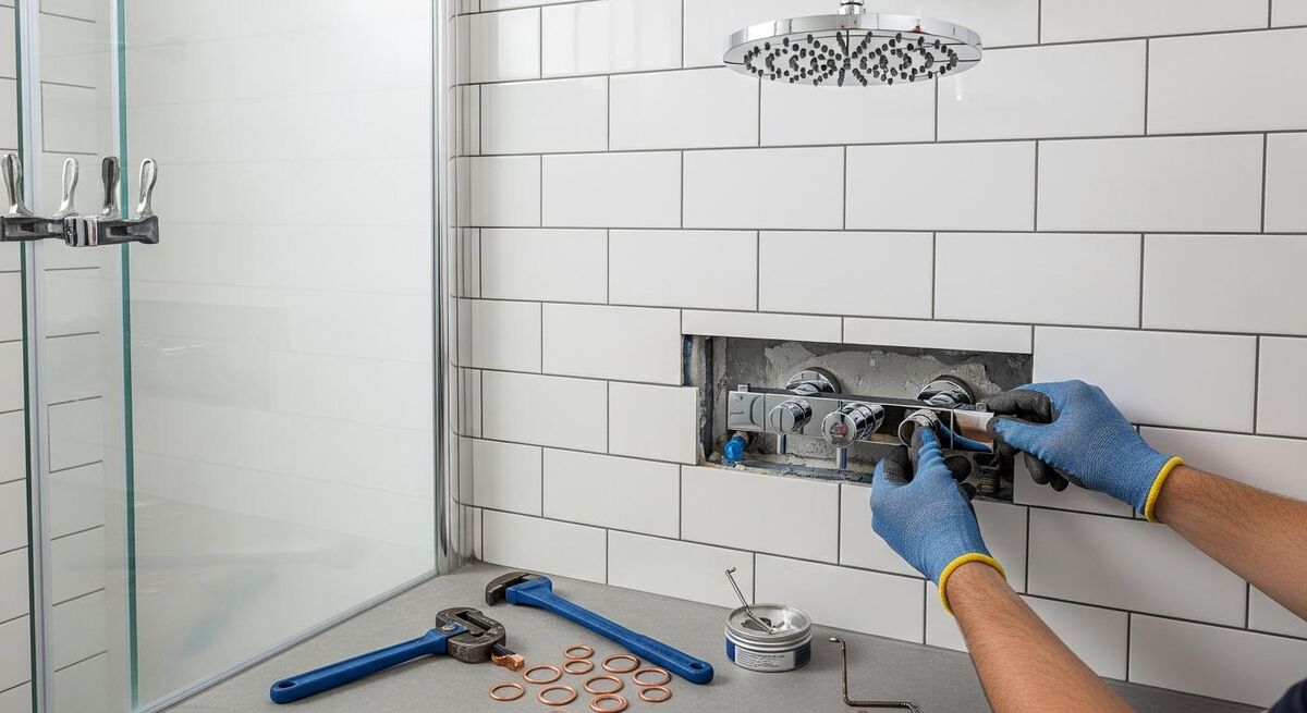 Bathroom renovation in progress showing premium fixtures and fittings being installed