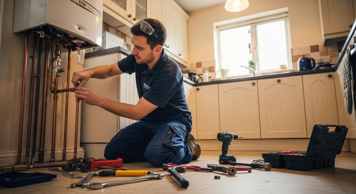 A tradesperson working alone on a large job, visibly stretched thin