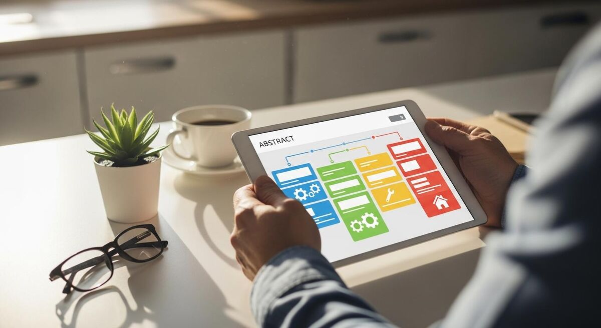Heating engineer reviewing a sales pipeline on a tablet showing quotes at various stages