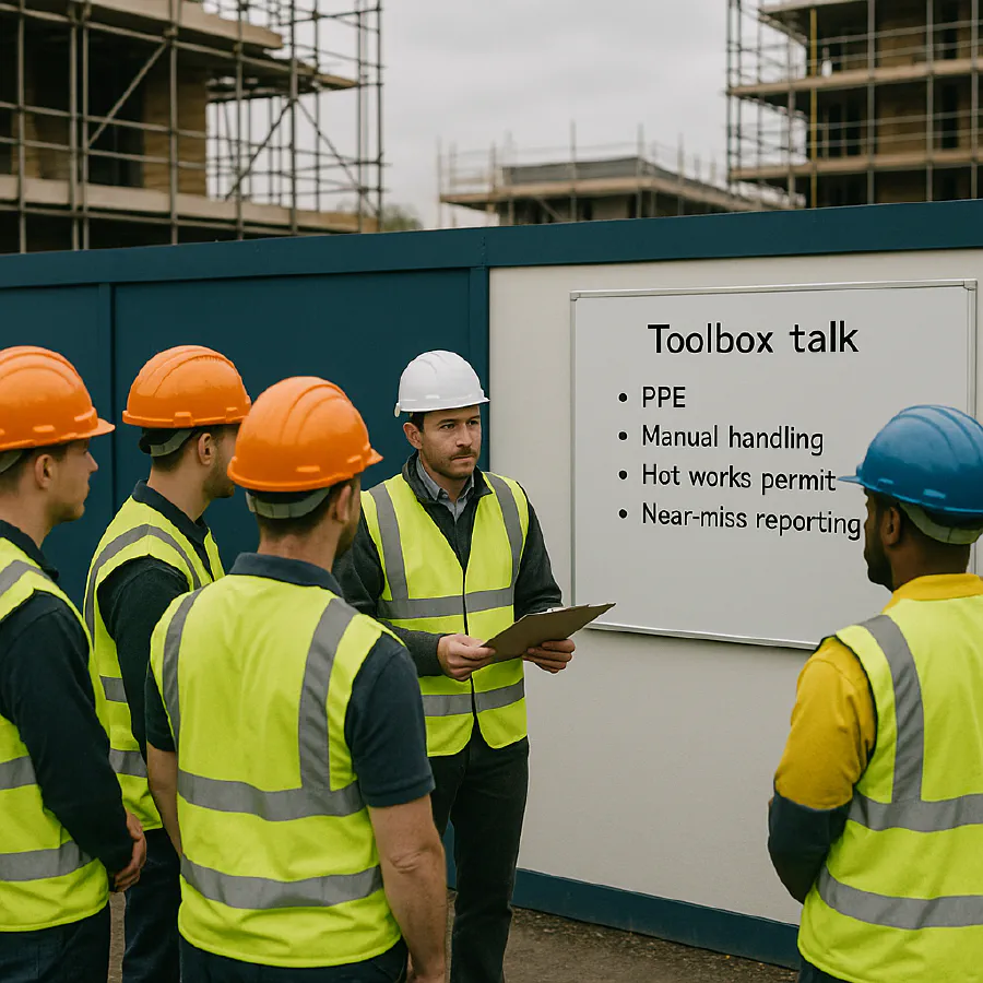 Toolbox talks UK: what HSE expects, free 5‑minute scripts and a printable sign‑in sheet featured image