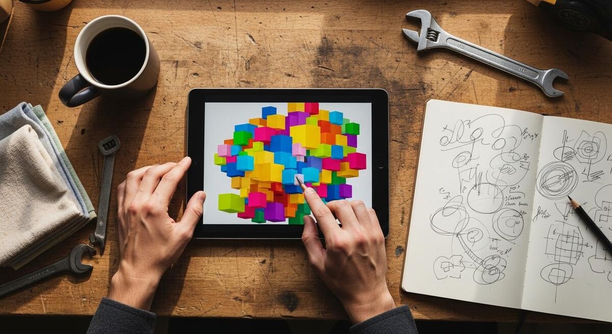 Apprenticeship brief notes sitting beside a tablet showing a chat prompt