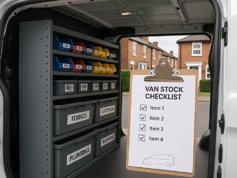 Van stock template for plumbers and electricians: free Google Sheet, barcode labels and a 30-minute setup featured image