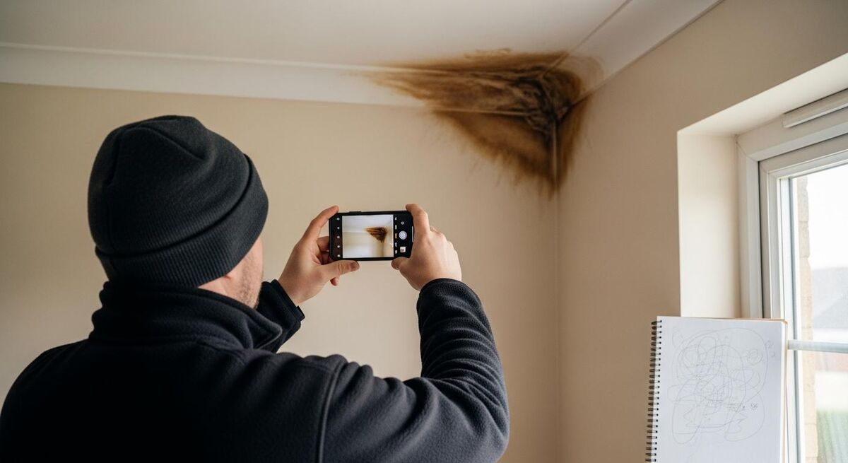 Photographs and written records documenting a damp and mould repair in a social home