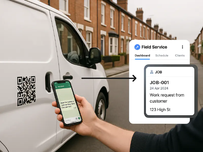 WhatsApp enquiry QR to job: set up a 5 minute intake that creates jobs in ServiceM8 or Jobber featured image