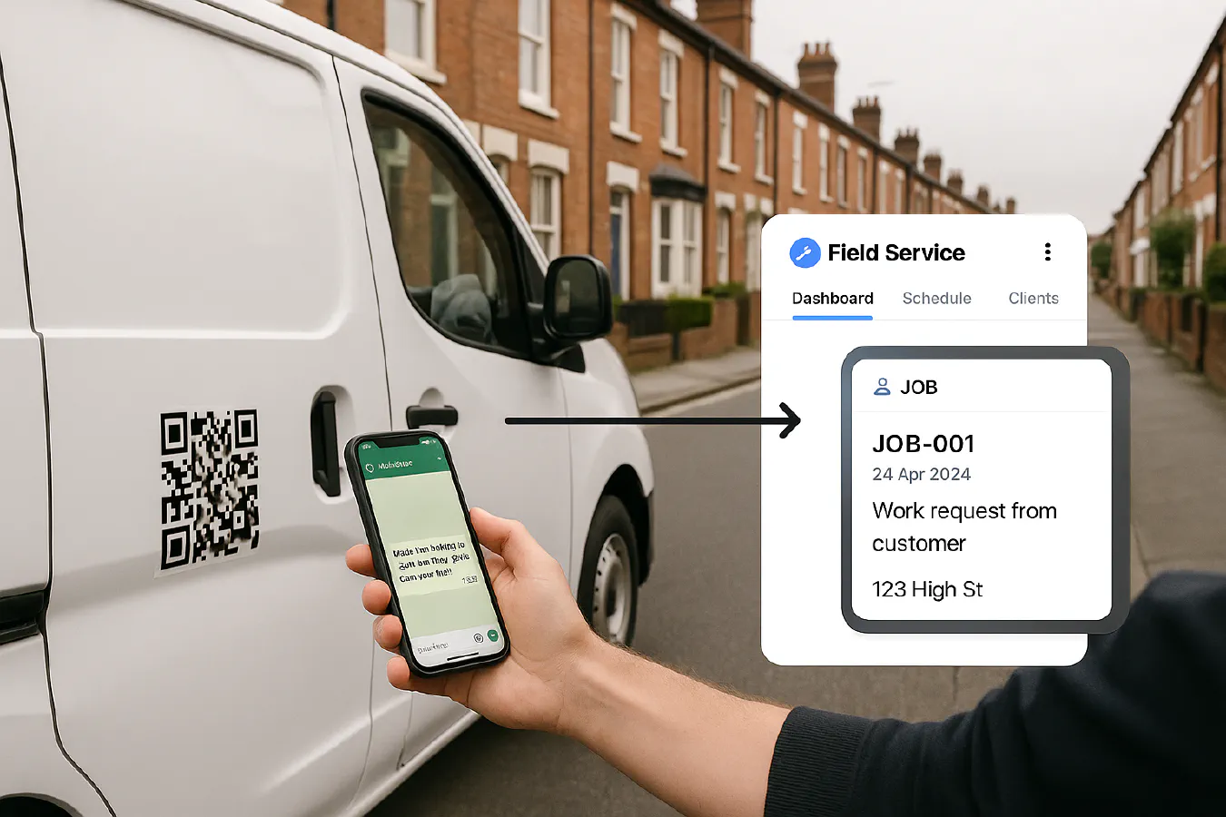 WhatsApp enquiry QR to job: set up a 5 minute intake that creates jobs in ServiceM8 or Jobber featured image